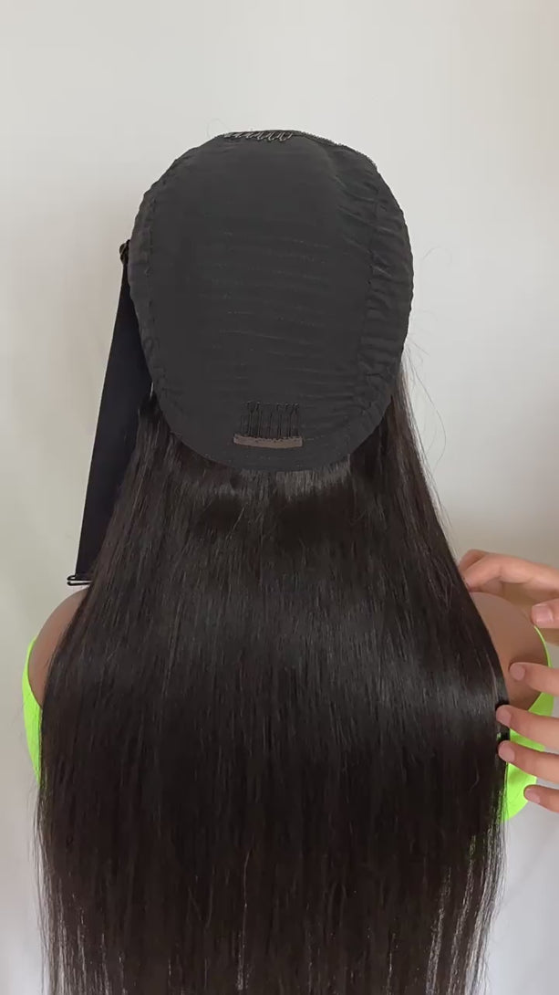 Try-on video of Glueless Wear Go Straight Wig – 13x4 HD Lace, 100% Human Hair, 180% Density, Natural Black